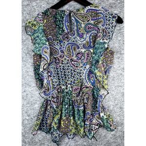 Susie Rose Women Top Multicolor Boat Neck Sheer Flutter Sleeve Size Small